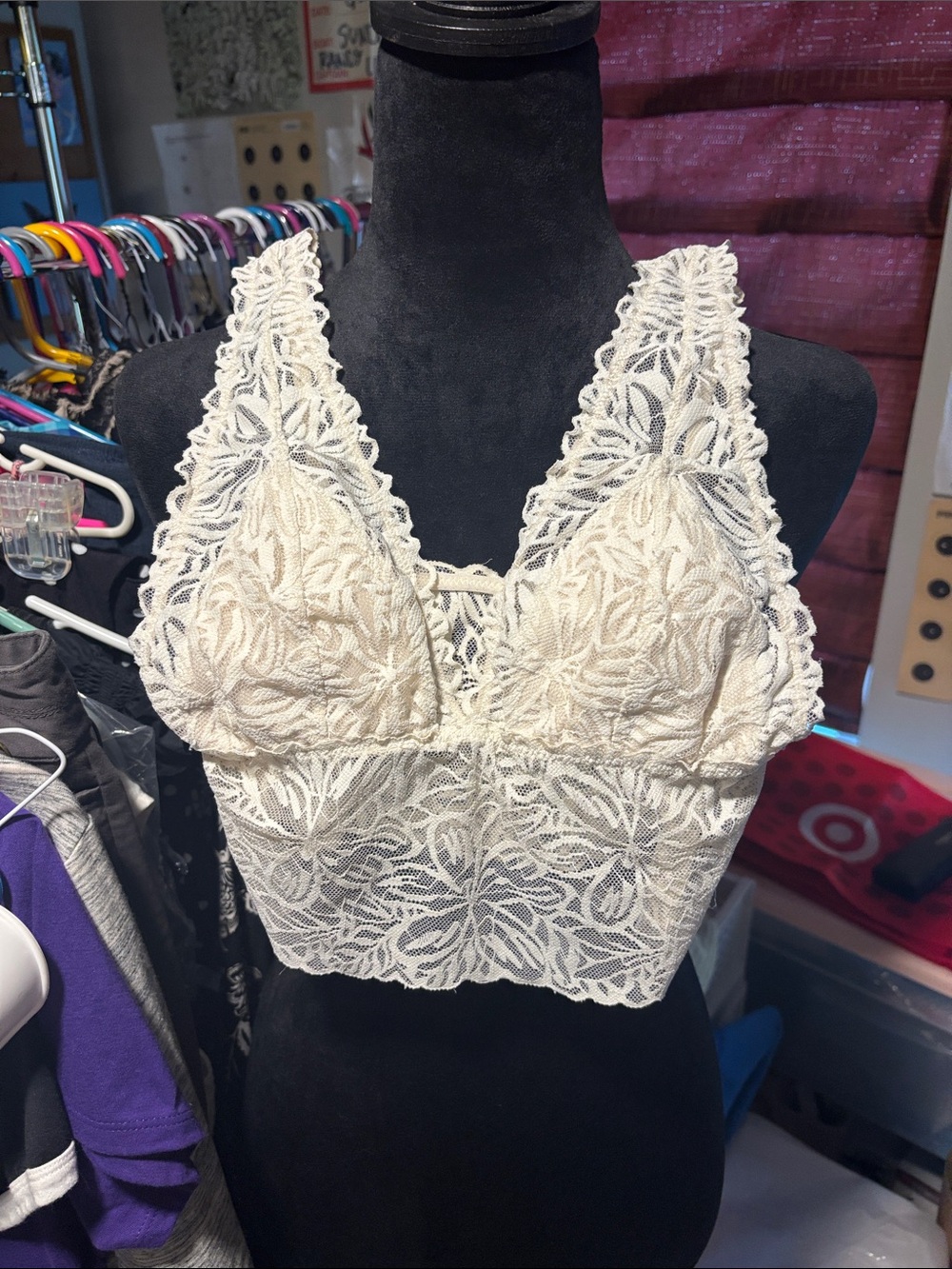 aerie Cream Lace Longline Bralette